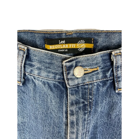 Lee Men’s 36x30 Distressed Straight-Leg Jeans – Regular Fit Blue Denim, Zip Fly - Picture 3 of 11